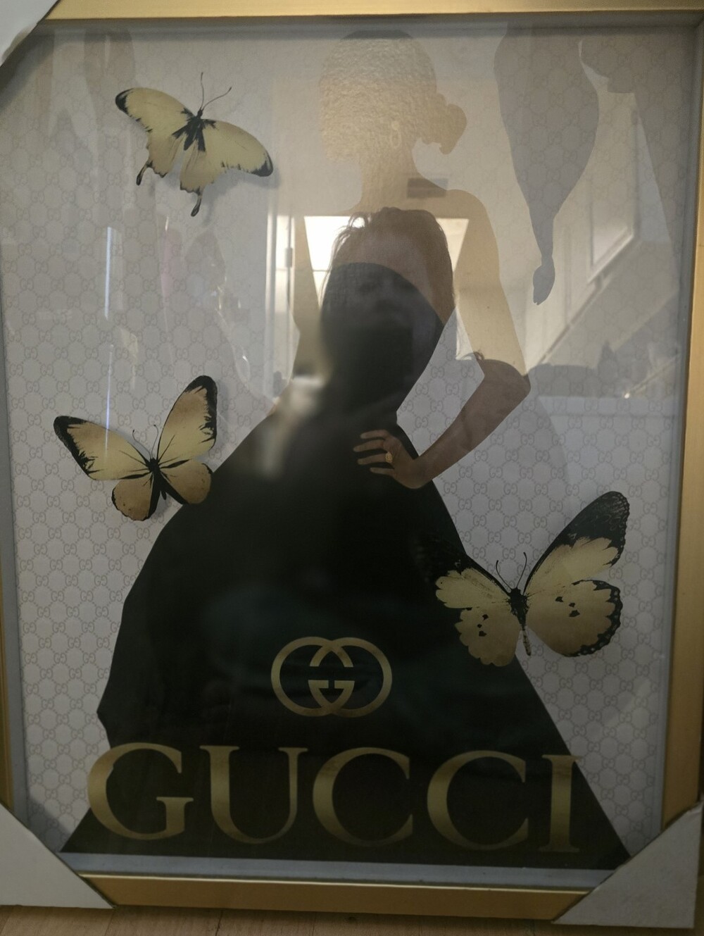 Black Silhouette Dress Print with Gold Butterflies